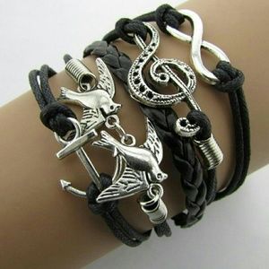 Boho bird antique silver twisted bracelet